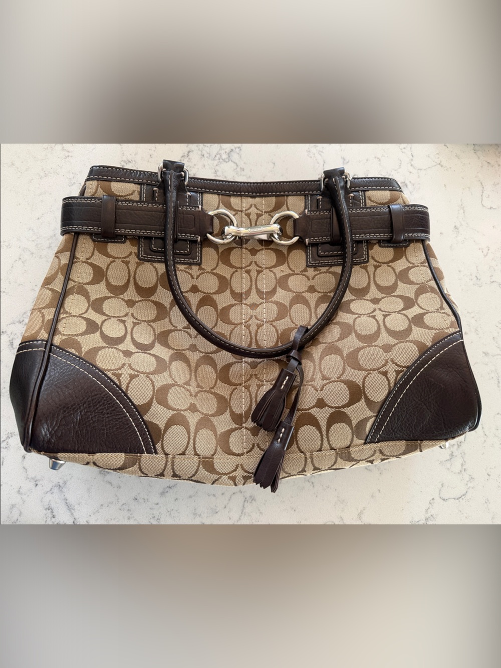 Coach Logo - 10246 Carryall in Khaki and Dark Brown